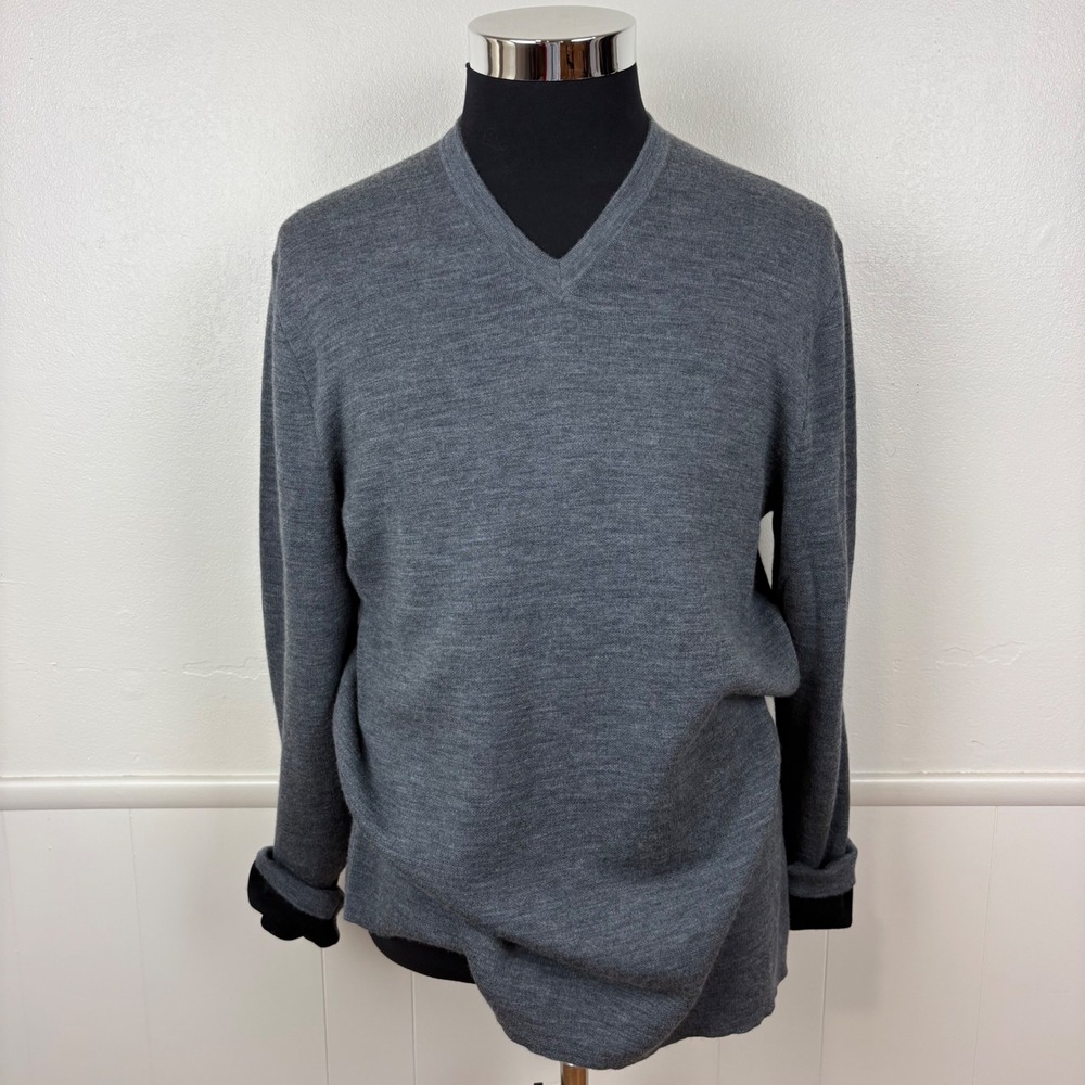 Theory Mens Detroe Merino Wool Sweater Size XL V Neck‎ Long Sleeves Gray Classic